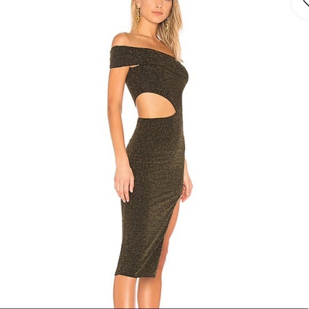 Arlo Off Shoulder Dress in Black & Gold